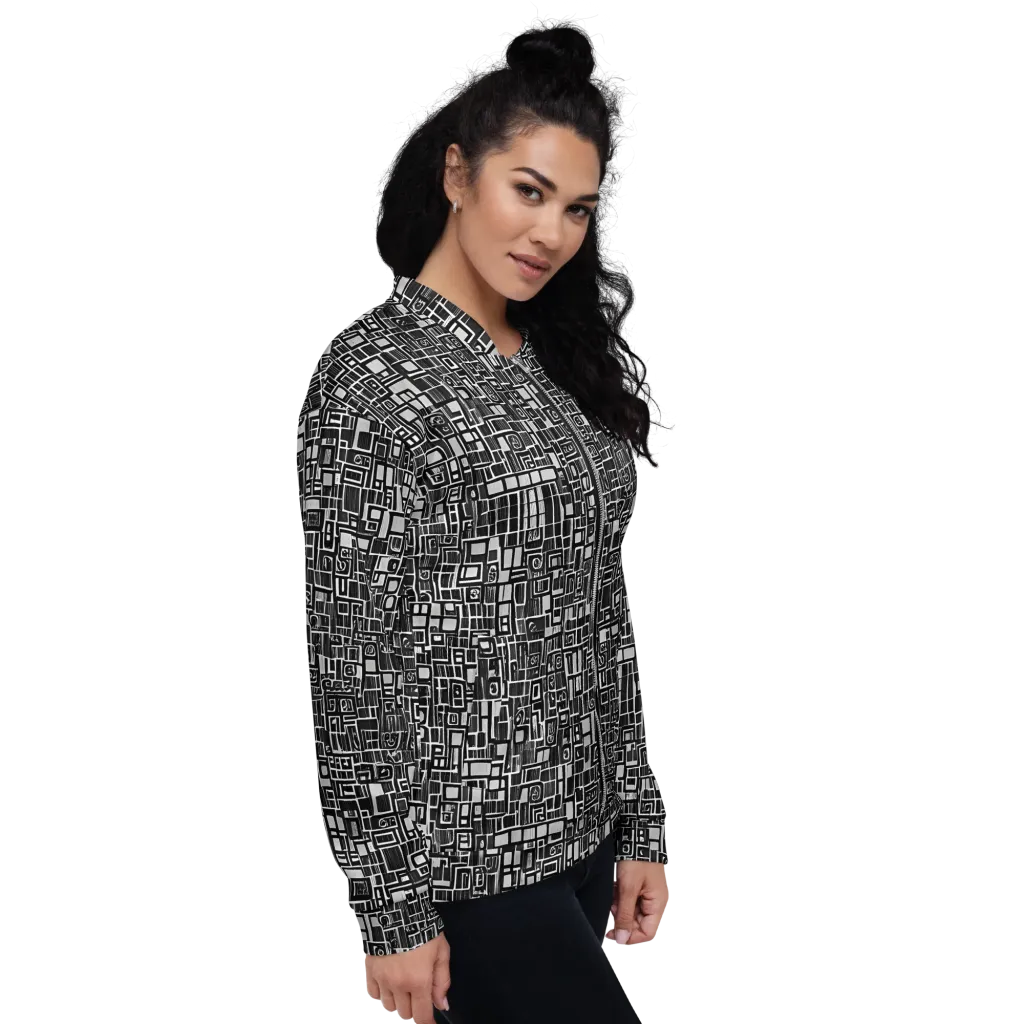 Monochrome Maze on Bomber Jacket — Right