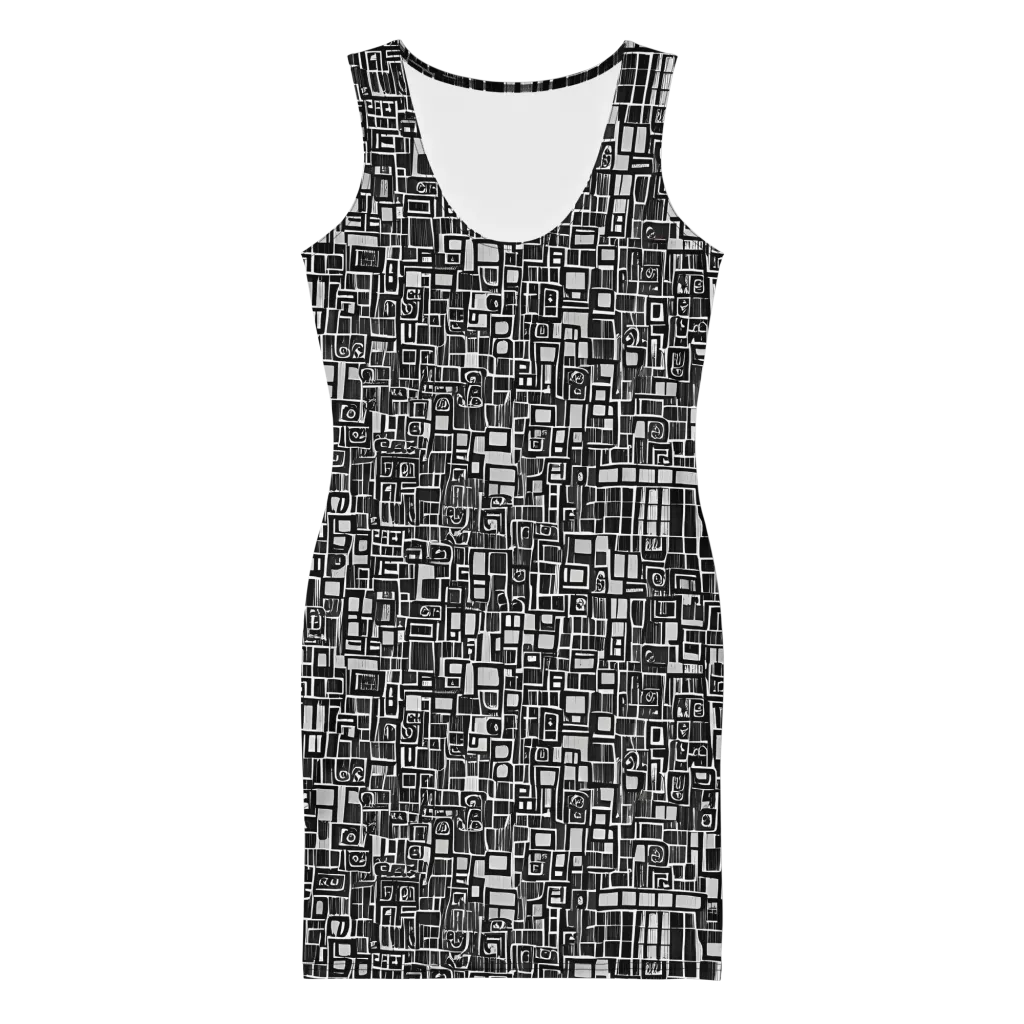 Monochrome Maze on Bodycon Dress — Front