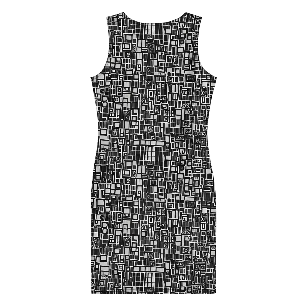 Monochrome Maze on Bodycon Dress — Back