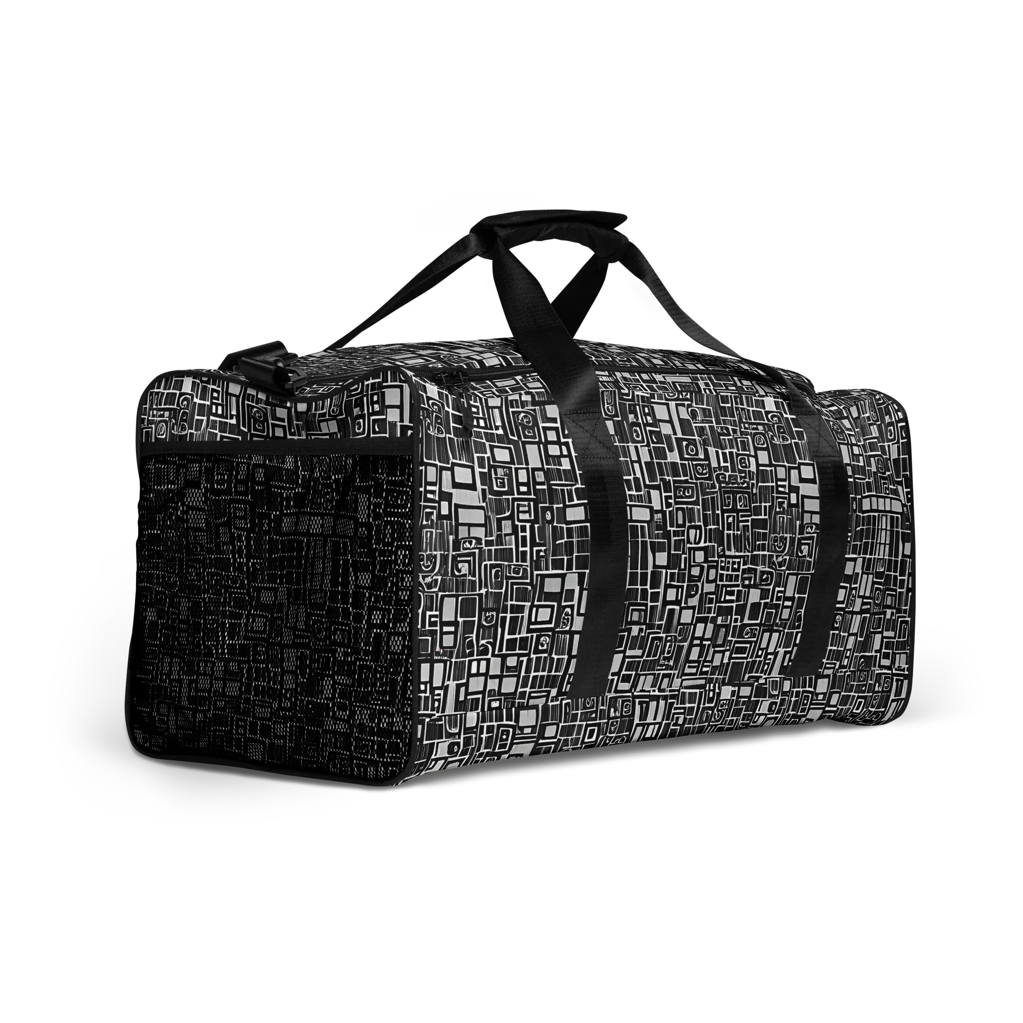 Monochrome Maze on Duffle Bag — Right Front