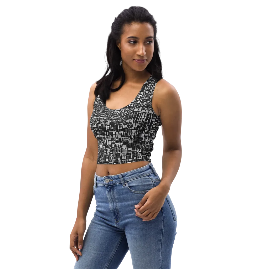 Monochrome Maze on Crop Top — Left Front