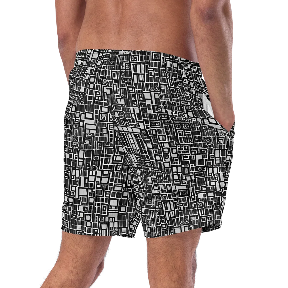 Monochrome Maze on Swim Trunks — Right Back