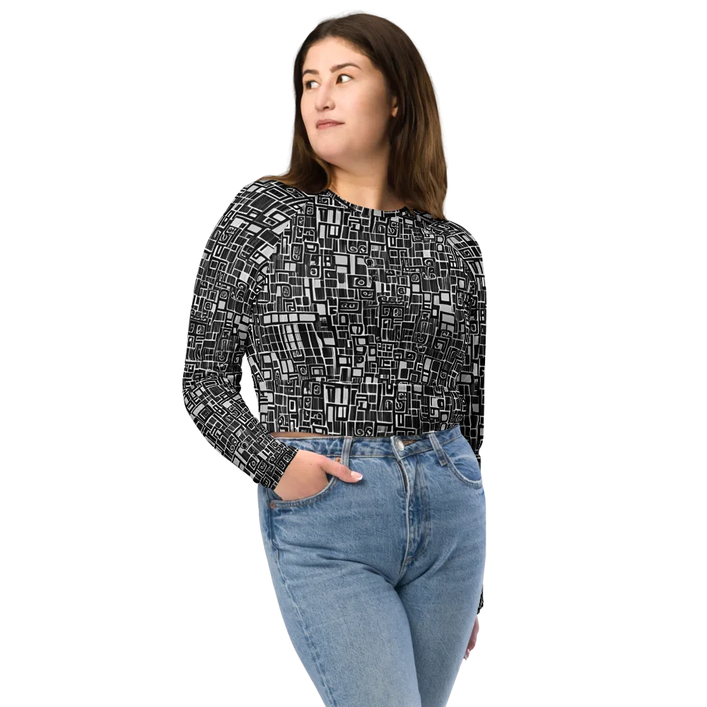 Monochrome Maze on Long Sleeve Crop Top — Front