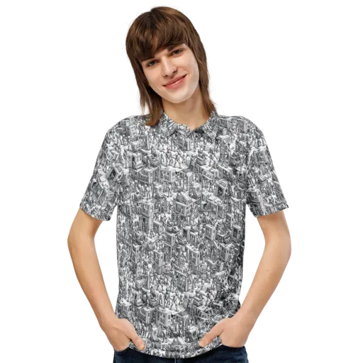 Machina Menagerie on a Men's Slim Fit Polo Shirt