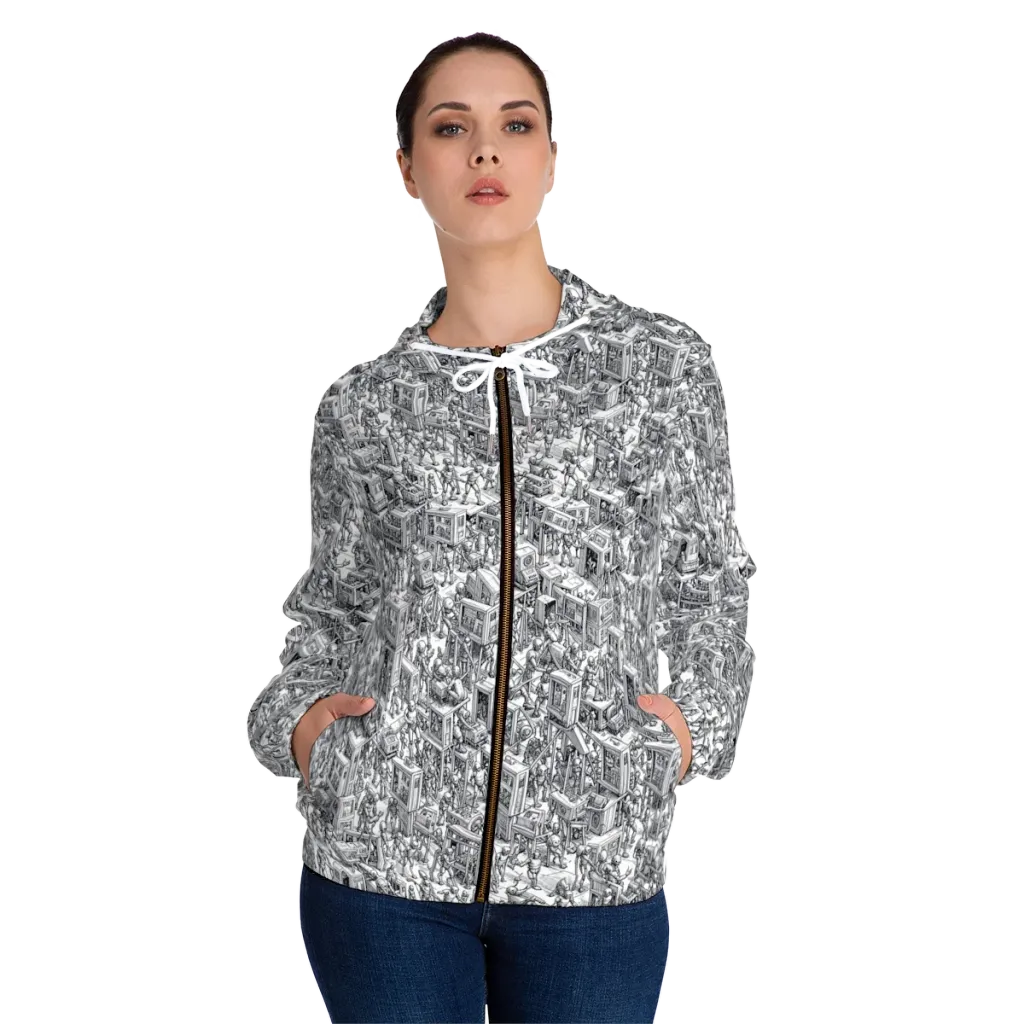 Machina Menagerie on Women's Full-Zip Hoodie — Front On Person