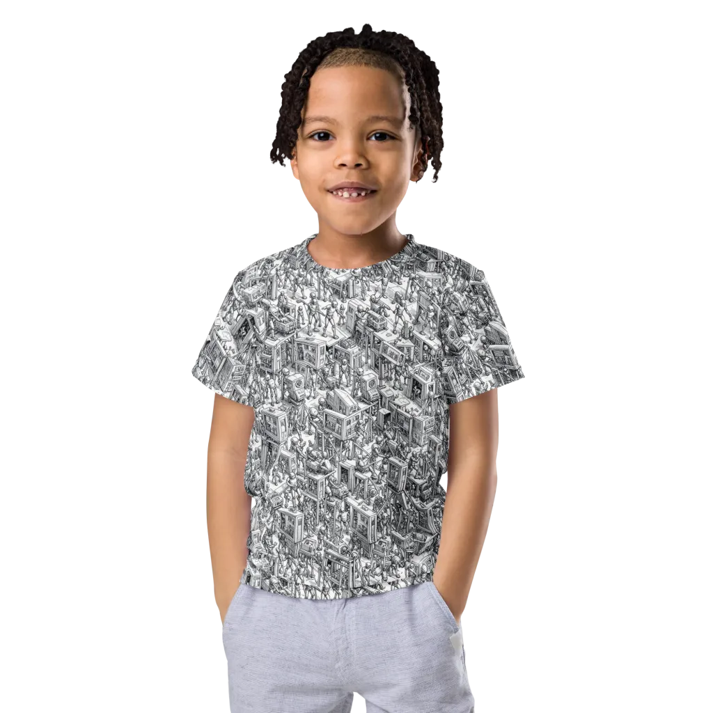 Machina Menagerie on Kids Crew Neck T-Shirt — Front