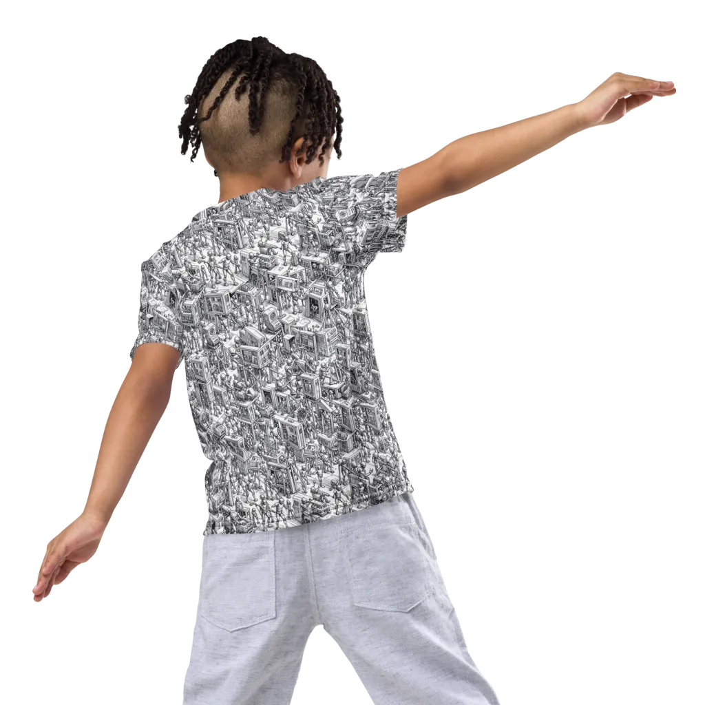 Machina Menagerie on Kids Crew Neck T-Shirt — Back