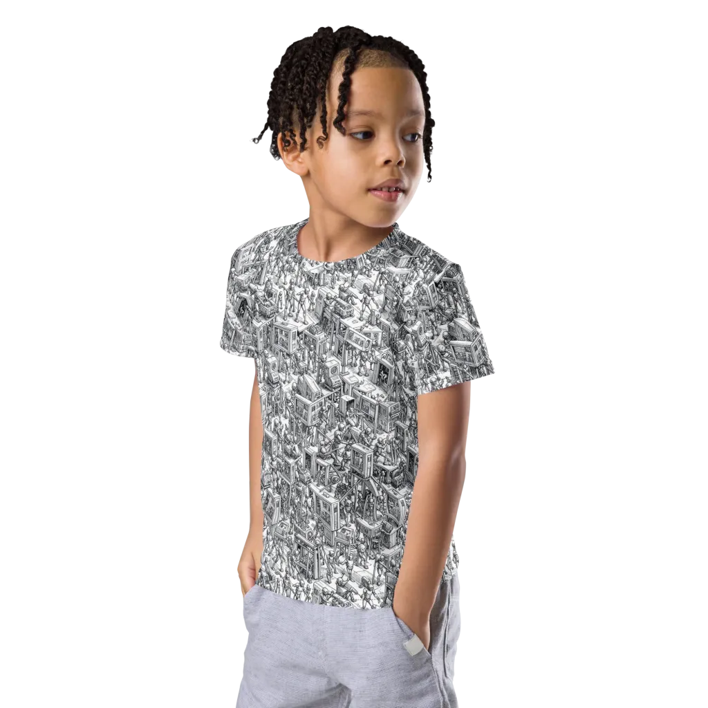 Machina Menagerie on Kids Crew Neck T-Shirt — Left Front