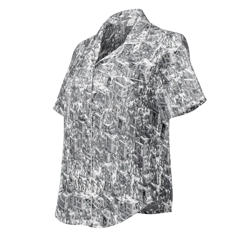 Machina Menagerie on Women's Short Sleeve Pajama Top — Left Front