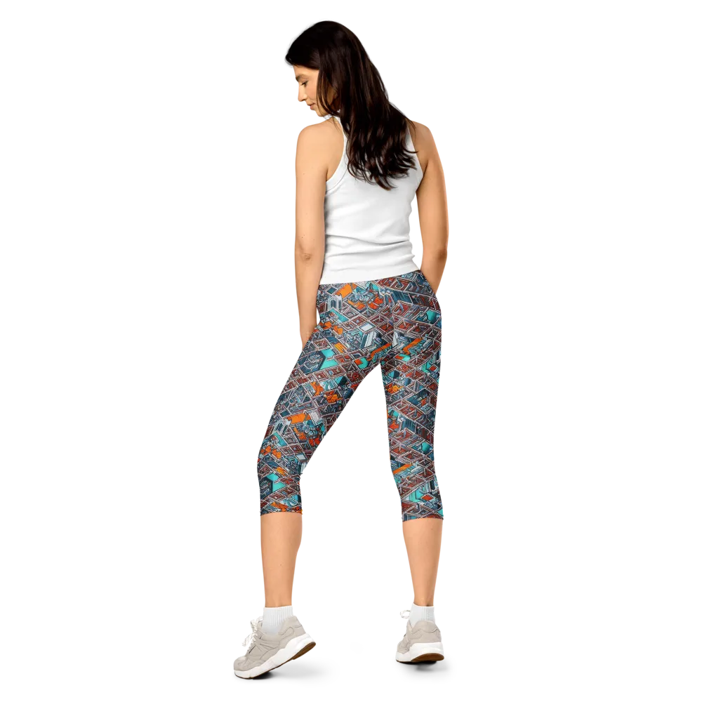 Vermilion Grid on Capri Leggings — Back