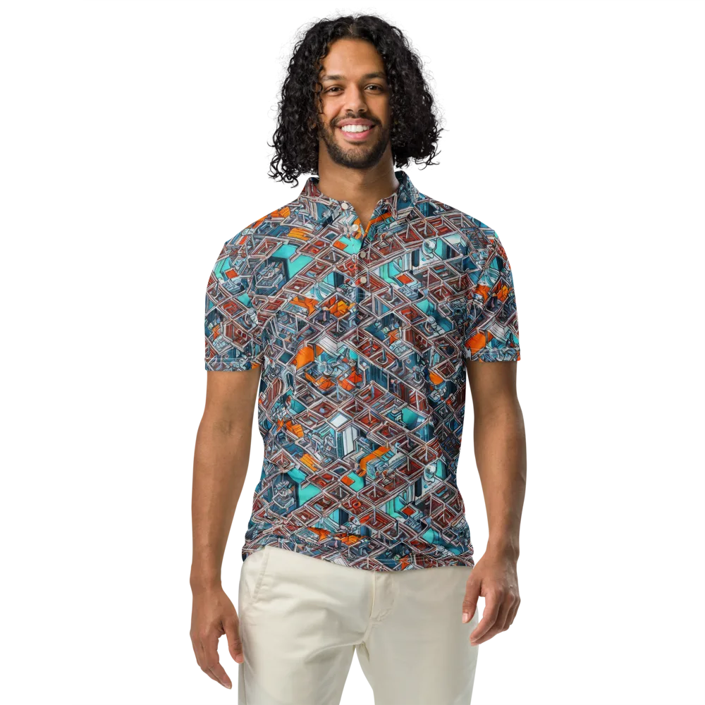 Vermilion Grid on Men's Slim Fit Polo Shirt — Front