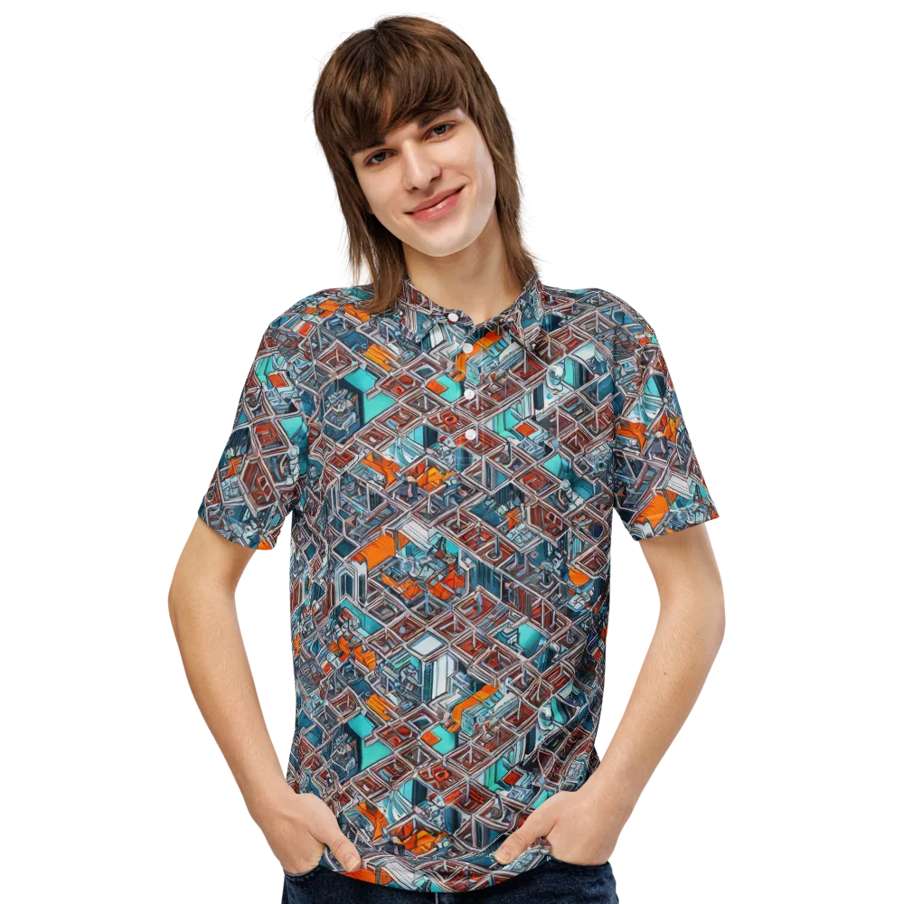 Vermilion Grid on Men's Slim Fit Polo Shirt — Front