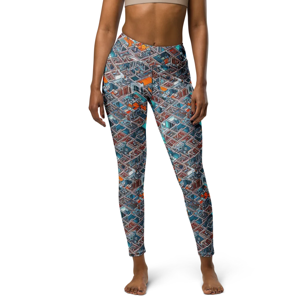 Vermilion Grid on Yoga Leggings — Front