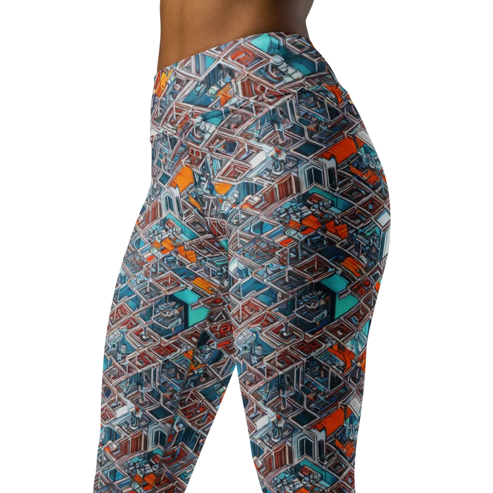 Vermilion Grid on Yoga Leggings — Left Front