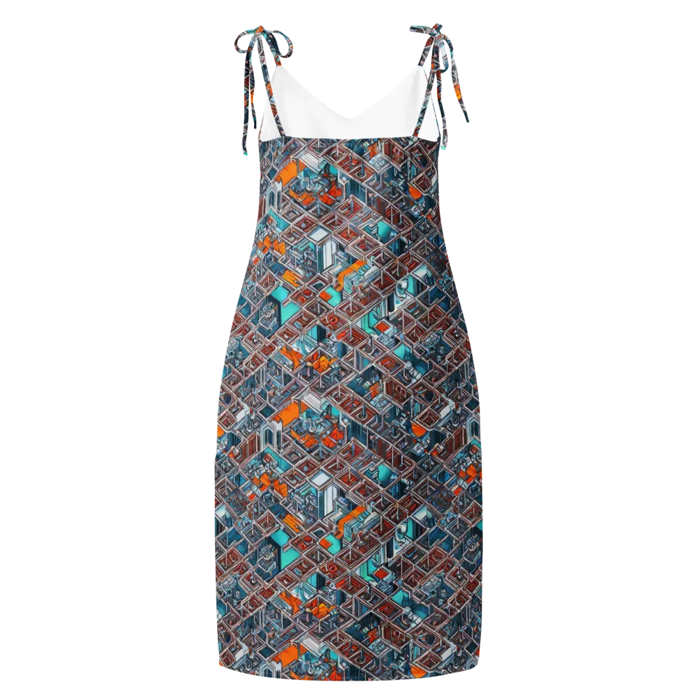 Vermilion Grid on Slip Dress — Back
