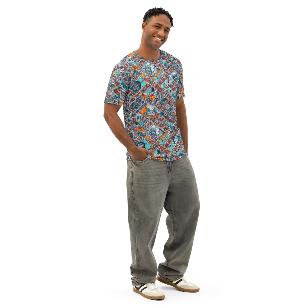Vermilion Grid on Men's Cotton Crew Neck T-Shirt — Right Front