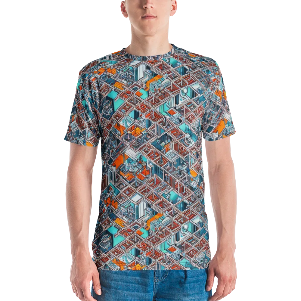 Vermilion Grid on Men's Crew Neck T-Shirt — Front
