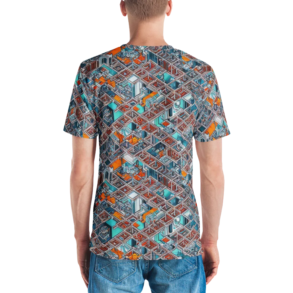 Vermilion Grid on Men's Crew Neck T-Shirt — Back