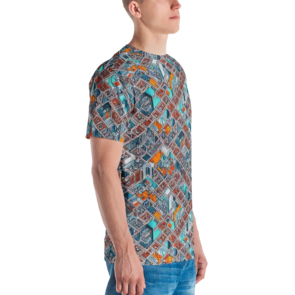Vermilion Grid on Men's Crew Neck T-Shirt — Right