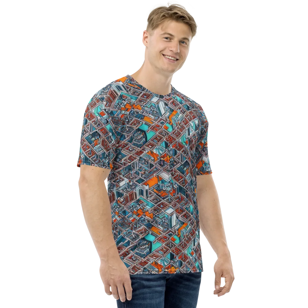 Vermilion Grid on Men's Crew Neck T-Shirt — Right