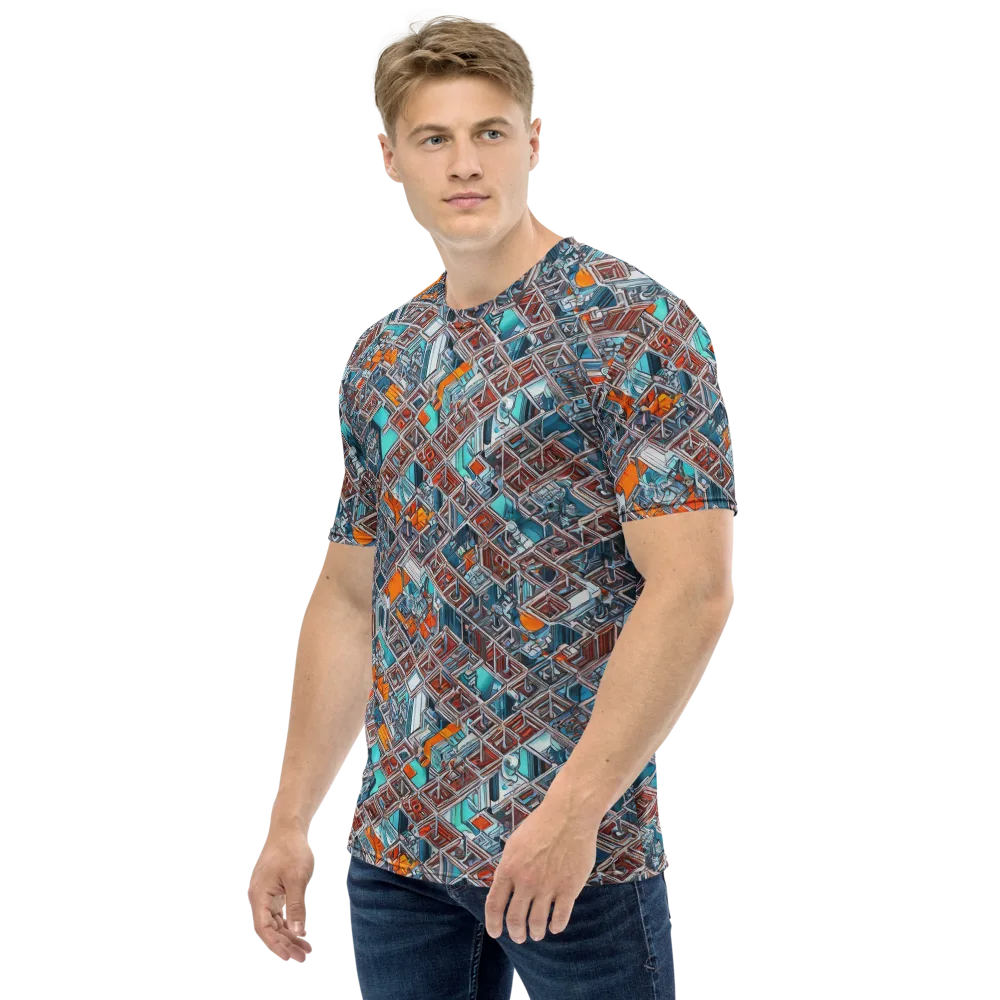 Vermilion Grid on Men's Crew Neck T-Shirt — Left
