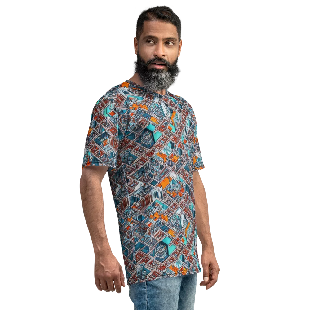 Vermilion Grid on Men's Crew Neck T-Shirt — Right