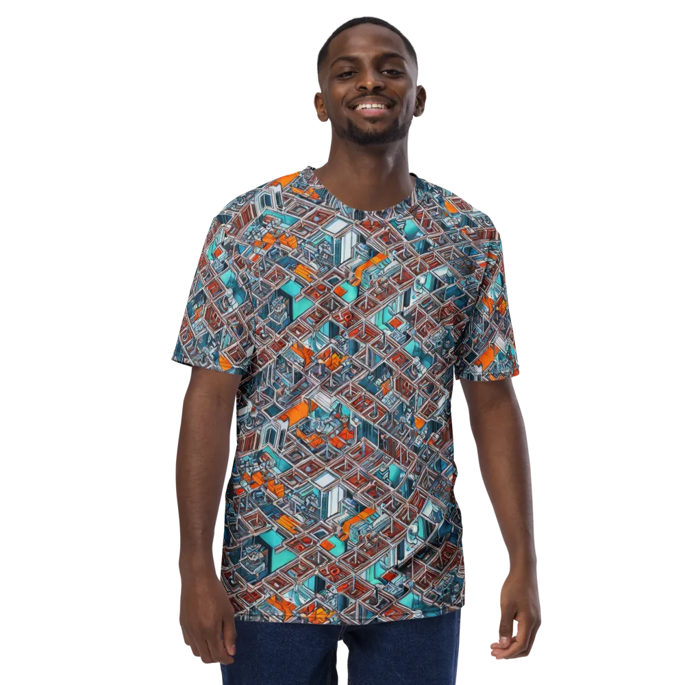 Vermilion Grid on Men's Crew Neck T-Shirt — Front