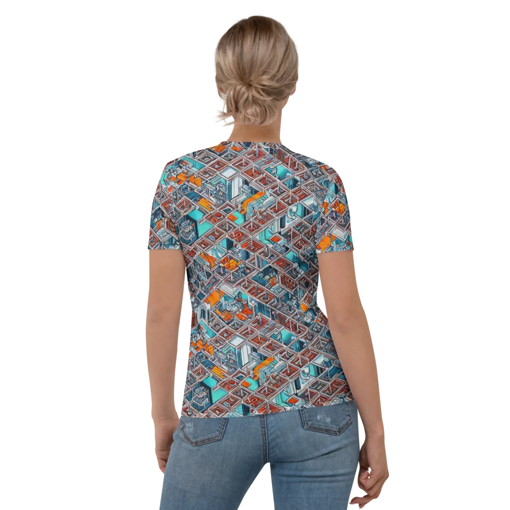 Vermilion Grid on Women's Crew Neck T-Shirt — Back