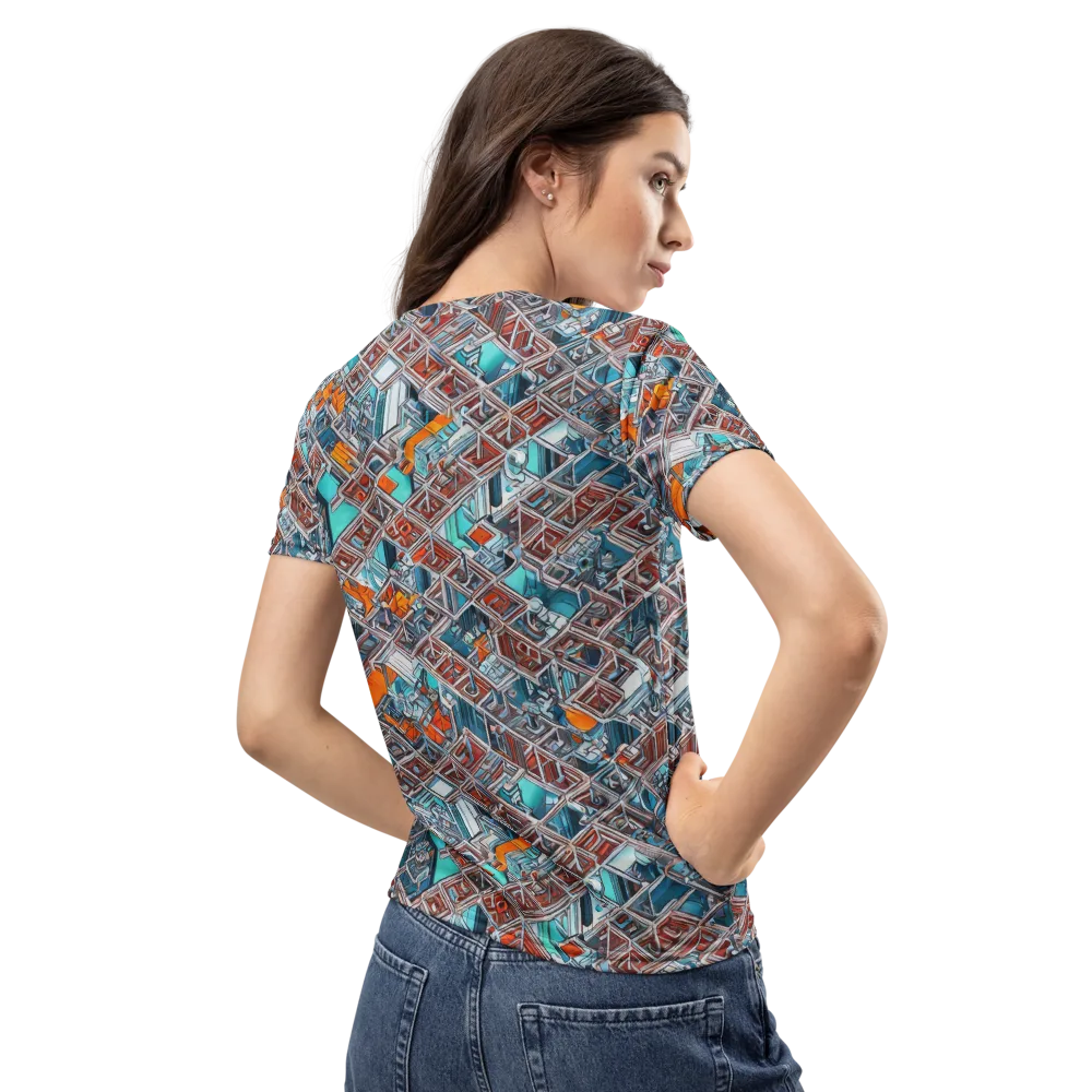 Vermilion Grid on Women's Crew Neck T-Shirt — Back