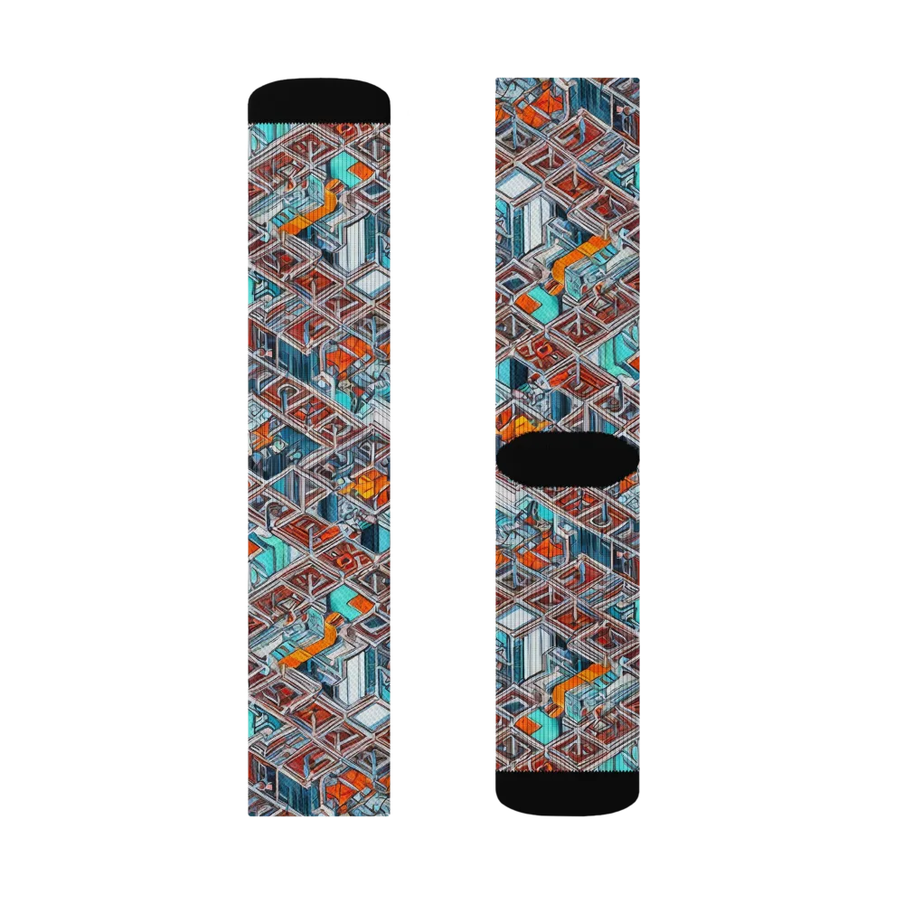 Vermilion Grid on Socks — Left Sock