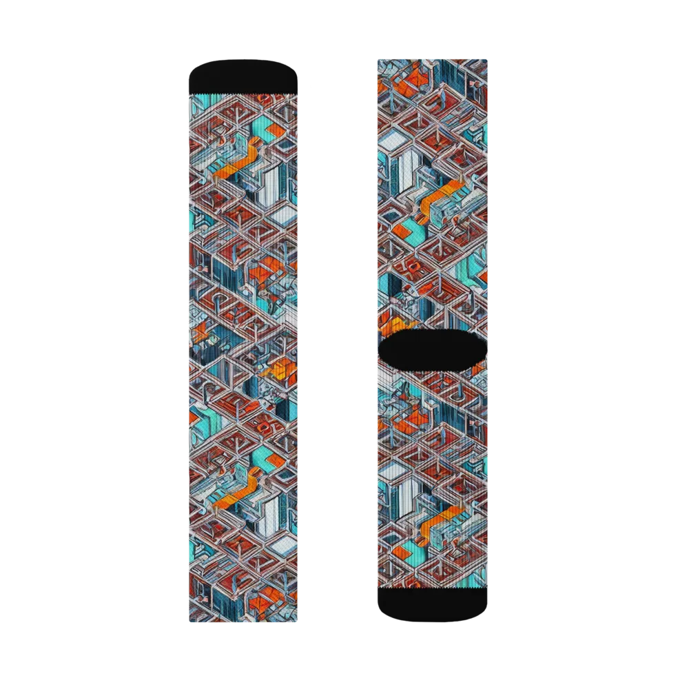 Vermilion Grid on Socks — Right Sock
