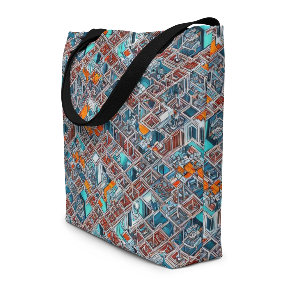 Vermilion Grid on Large Tote Bag W/ Pocket — Front