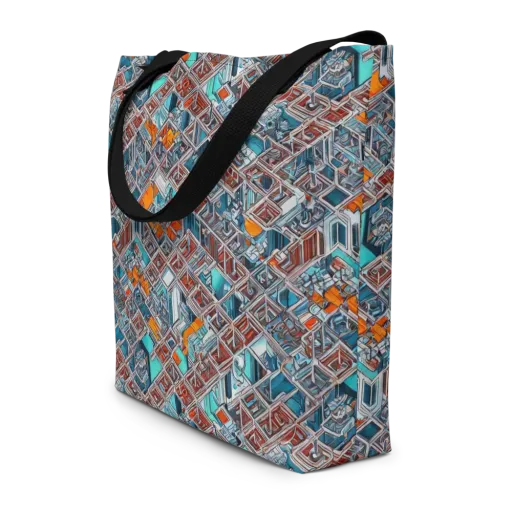 Vermilion Grid on a Large Tote Bag W/ Pocket
