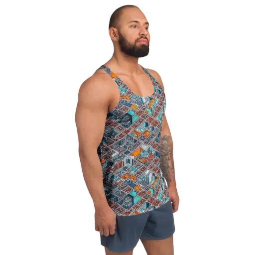 Vermilion Grid on a Men's Tank Top