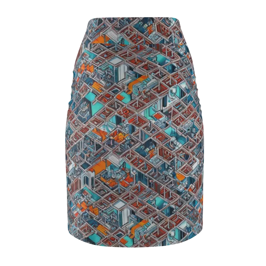 Vermilion Grid on Pencil Skirt — Back