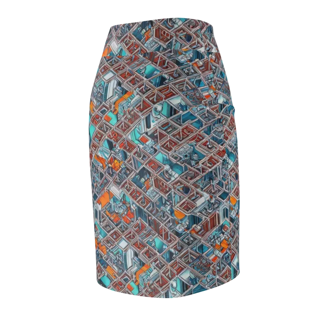 Vermilion Grid on Pencil Skirt — Back Side