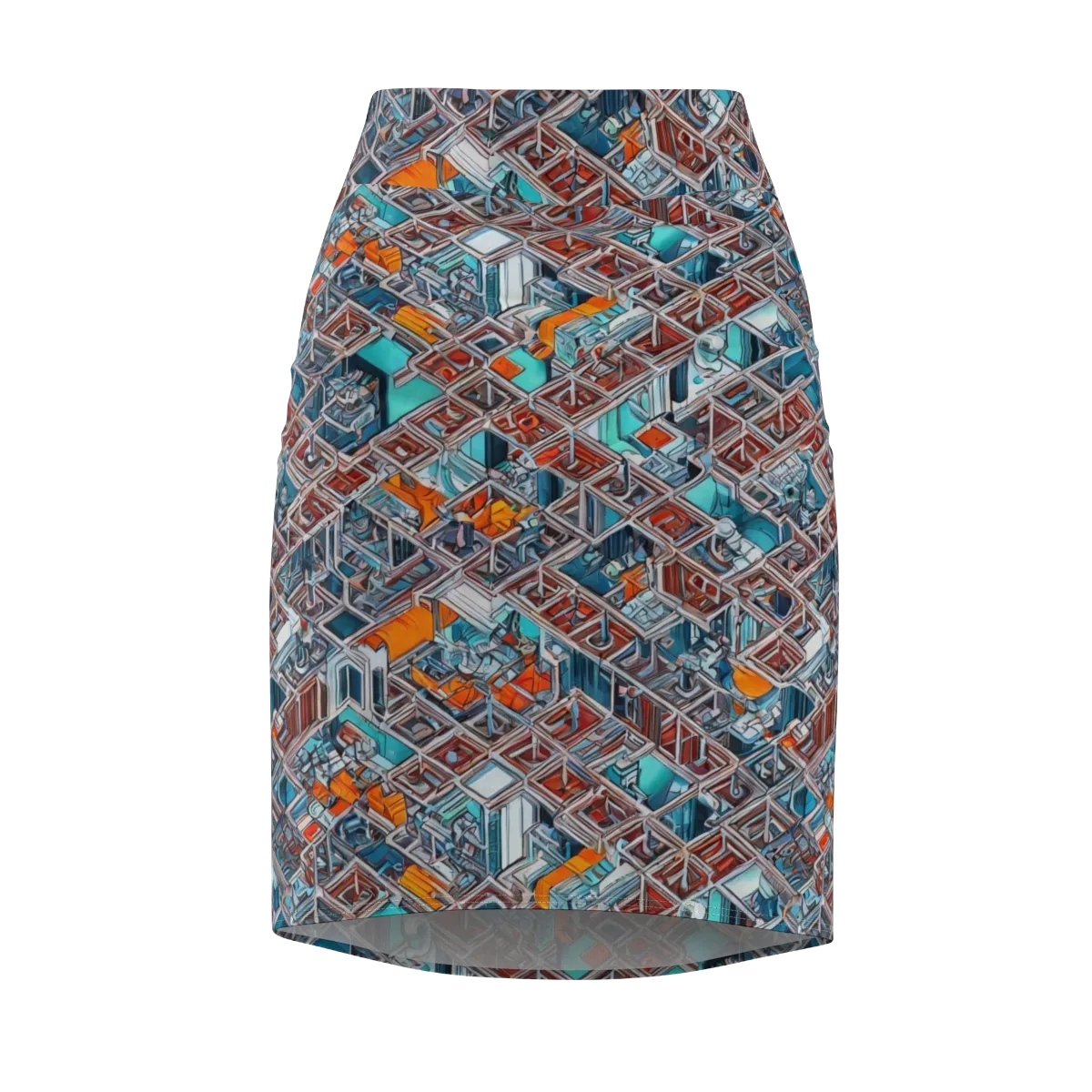 Vermilion Grid on Pencil Skirt — Front