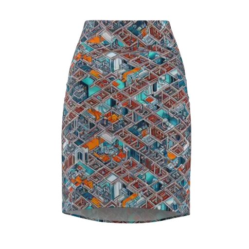 Vermilion Grid on a Pencil Skirt