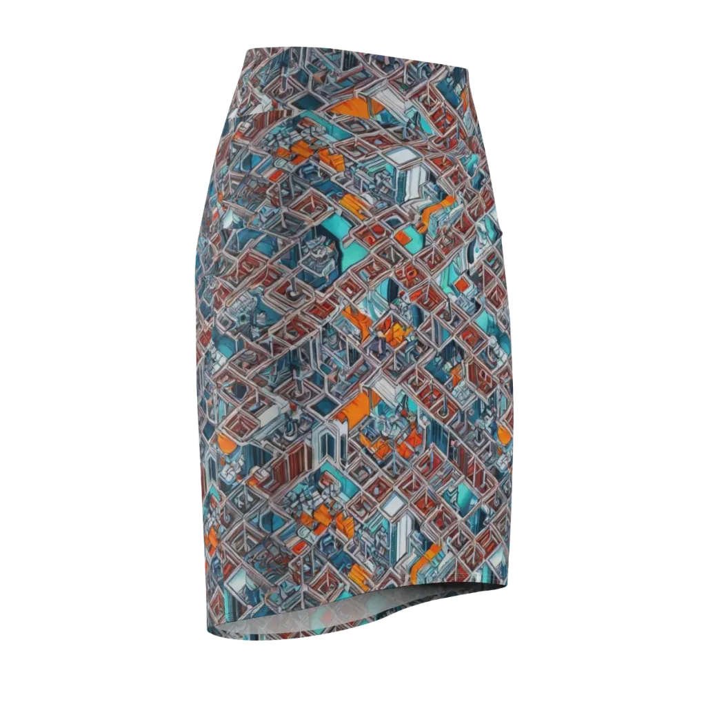 Vermilion Grid on Pencil Skirt — Front Side
