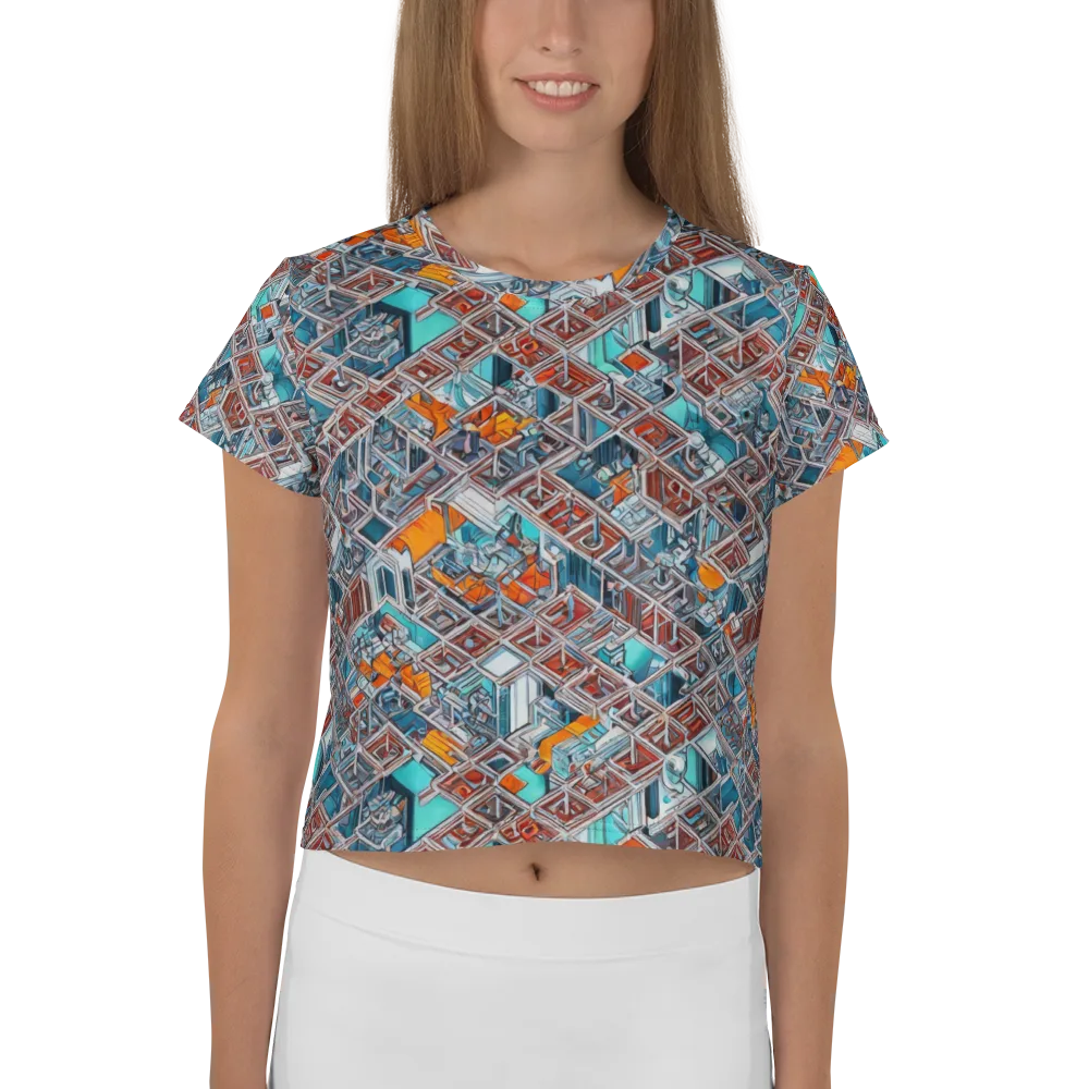 Vermilion Grid on Crop Tee — Front