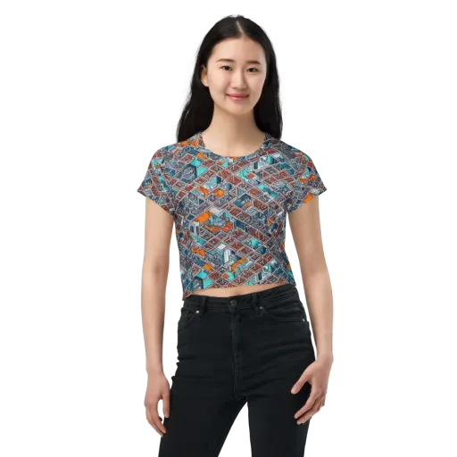 Vermilion Grid on a Crop Tee