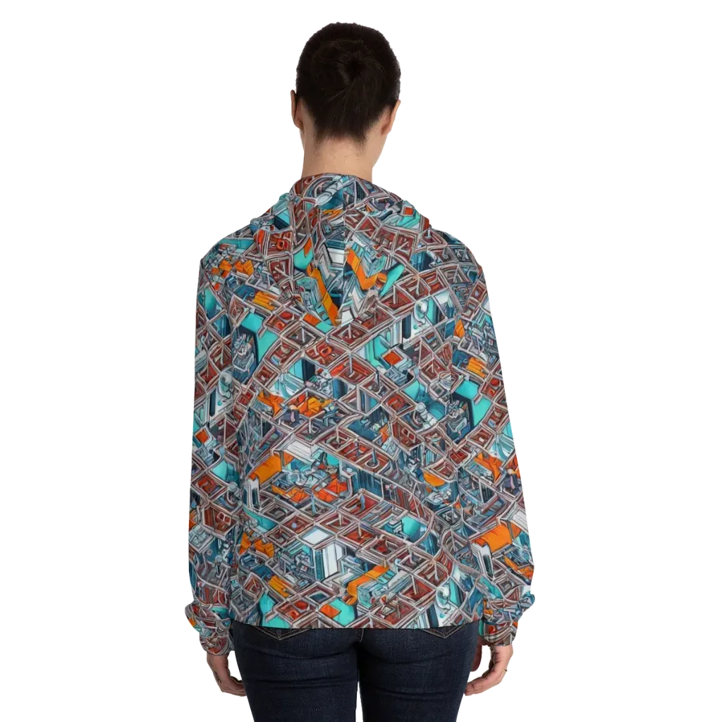 Vermilion Grid on Women's Full-Zip Hoodie — Back On Person