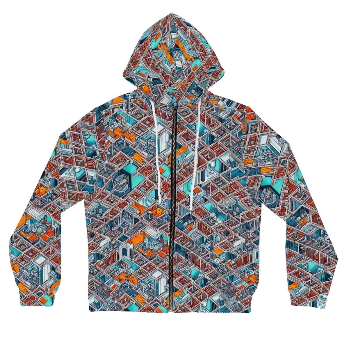 Vermilion Grid on Women's Full-Zip Hoodie — Front