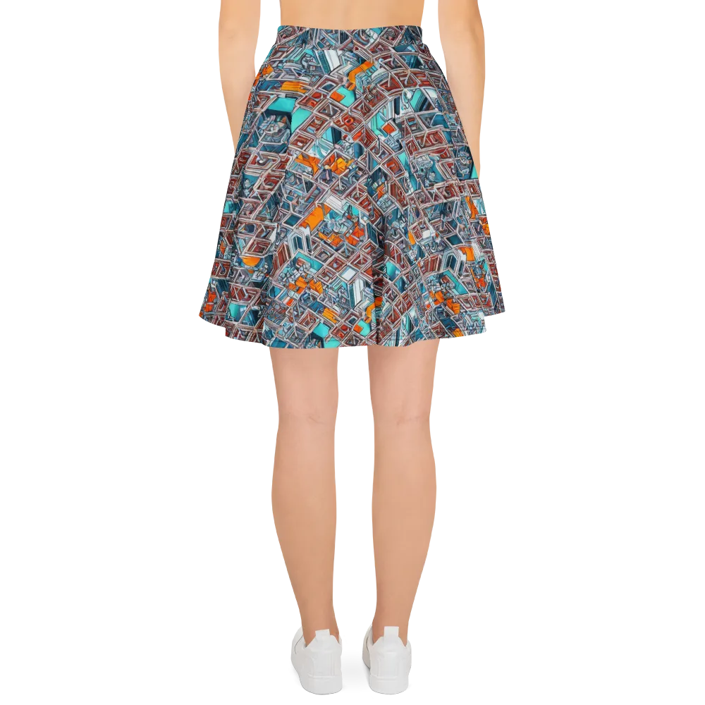 Vermilion Grid on Skater Skirt — Back