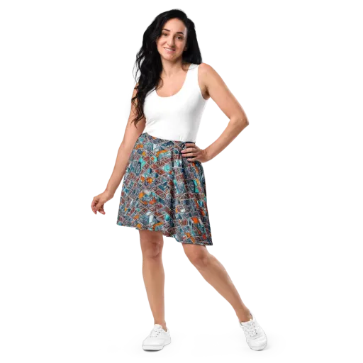 Vermilion Grid on a Skater Skirt
