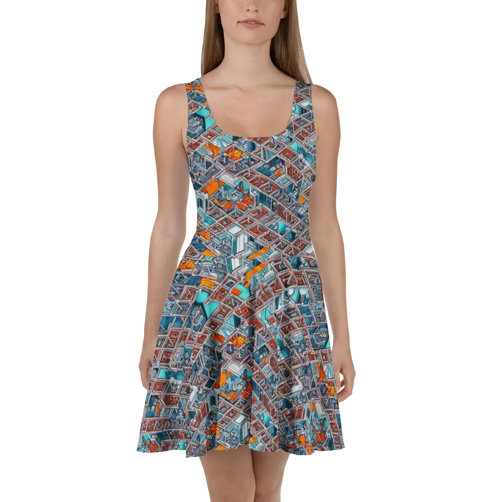 Vermilion Grid on Skater Dress — Front