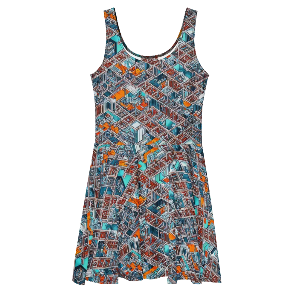 Vermilion Grid on Skater Dress — Front