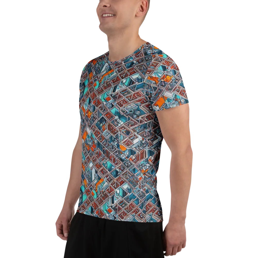 Vermilion Grid on Men's Athletic T-Shirt — Left