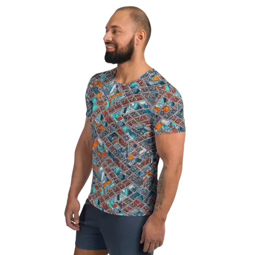 Vermilion Grid on a Men's Athletic T-Shirt