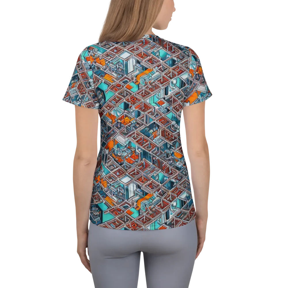 Vermilion Grid on Women's Athletic T-Shirt — Back